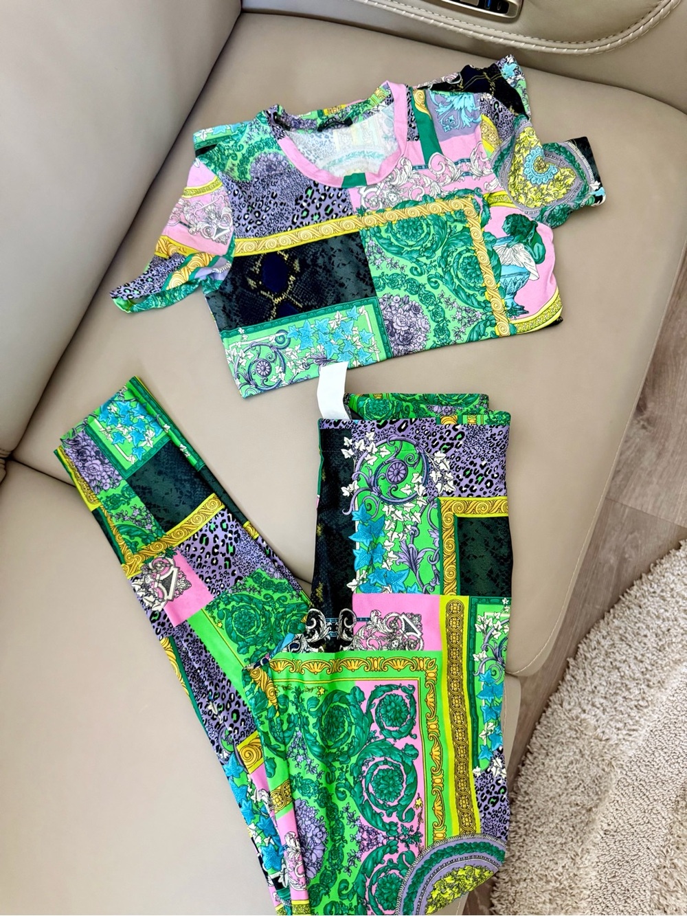 Kids Patchwork Print Set  - Green & Pink